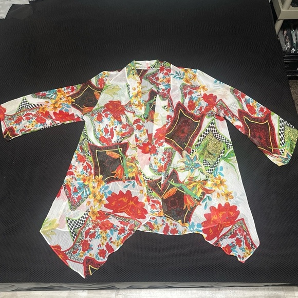 Women’s Colorful Kimono Cardigan Open Cover Up Sheer Bright Floral Layer Artsy - Picture 6 of 10